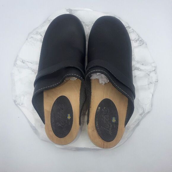 LOTTA’S From Stockholm Swedish Black Leather and Wooden Clogs-EUR 44/US Women’s main image 8